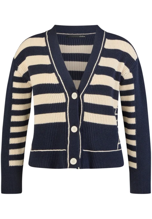 Damen Lecomte Strickjacke mit Perlfang-Strickart und Streifenmuster