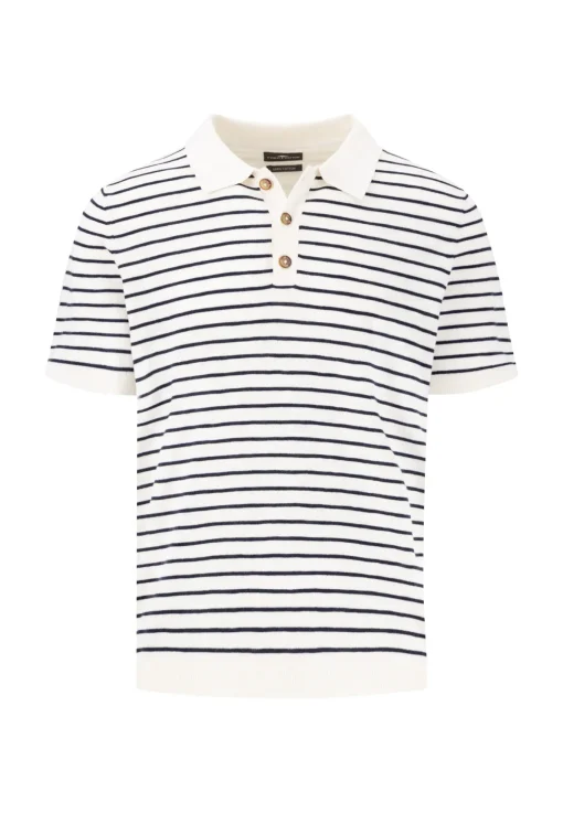Herren Fynch-Hatton Strickpolo 1/2 Arm Leinenmix Streifen