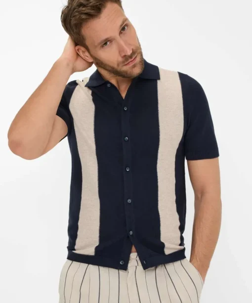 Herren Brax Strickpoloshirt mit Streifen