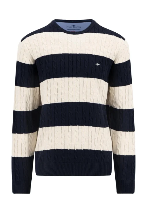 Herren Fynch-Hatton Strickpullover R-Neck Cable Striped