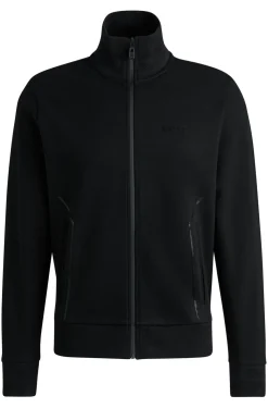 Herren Boss Green Sweatjacke aus Baumwoll-Mix mit Kragen und Bündchen aus Jacquard