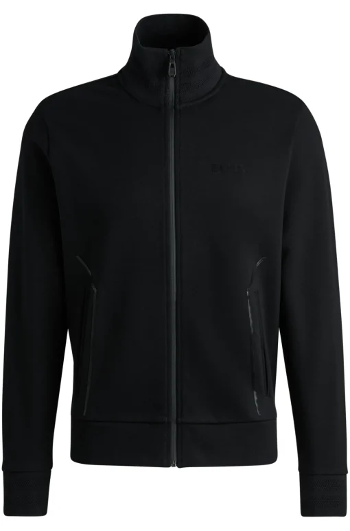 Herren Boss Green Sweatjacke aus Baumwoll-Mix mit Kragen und Bündchen aus Jacquard