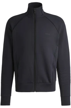 Herren Boss Green Sweatjacke aus Stretch-Baumwolle mit Reißverschluss, Paspeln und Logo