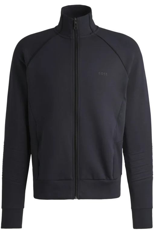 Herren Boss Green Sweatjacke aus Stretch-Baumwolle mit Reißverschluss, Paspeln und Logo