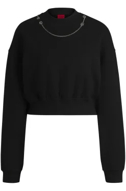 Damen Hugo Red Sweatshirt aus Baumwoll-Mix mit abnehmbarer charakteristischer Kette