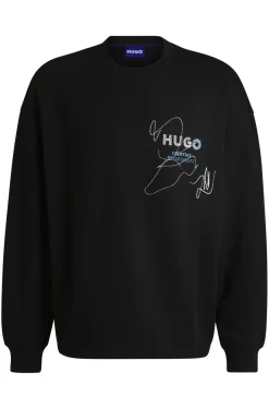 Herren Hugo Blue Sweatshirt aus Baumwoll-Terry mit saisonalem Artwork