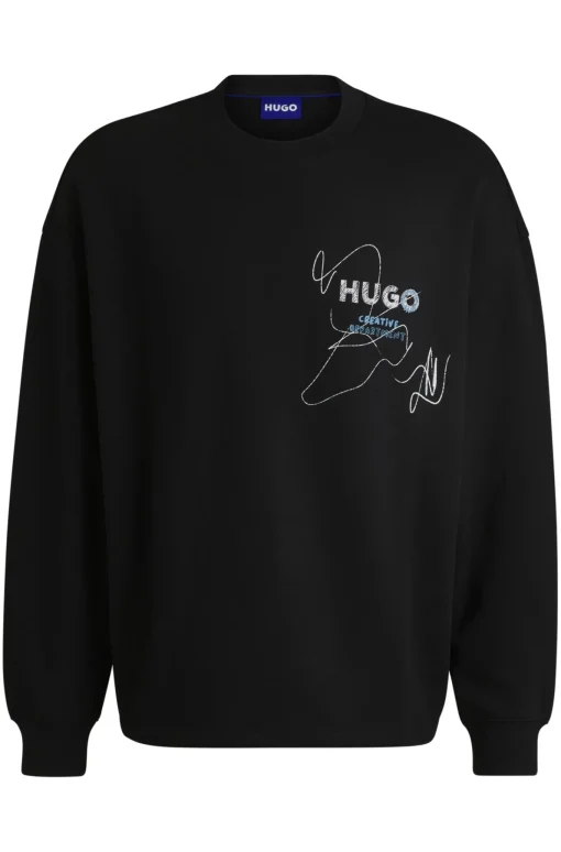 Herren Hugo Blue Sweatshirt aus Baumwoll-Terry mit saisonalem Artwork