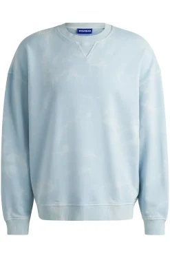 Herren Hugo Blue Sweatshirt aus Baumwoll-Terry mit Batik-Effekt
