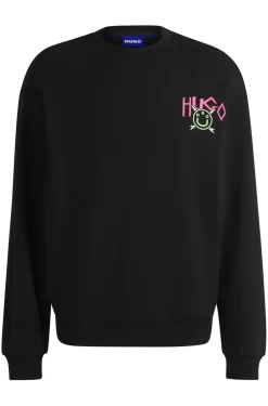 Herren Hugo Blue Sweatshirt aus Baumwoll-Terry mit Happy HUGO Logo