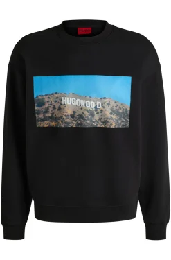 Herren Hugo Red Sweatshirt aus Baumwoll-Terry mit Hugowood-Druck