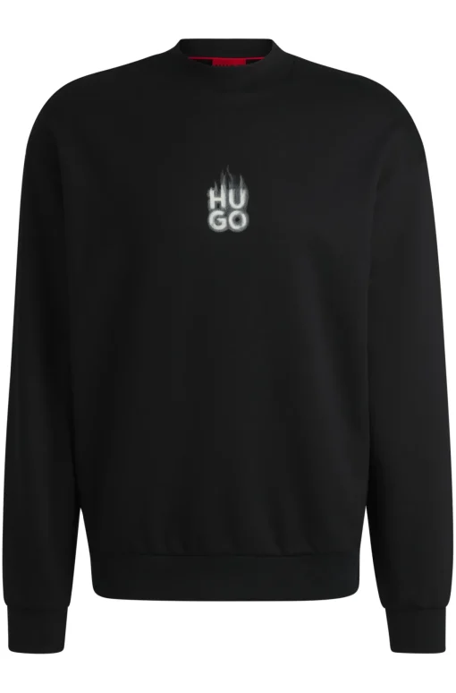 Herren Hugo Red Sweatshirt aus Baumwoll-Terry mit Smoke-Stack-Logos
