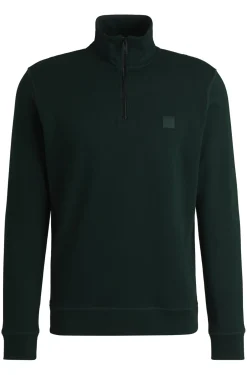 Herren Boss Orange Sweatshirt aus Baumwoll-Terry mit Reißverschluss am Kragen und Logo-Patch