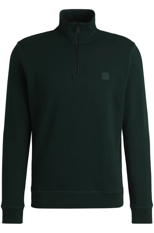 Herren Boss Orange Sweatshirt aus Baumwoll-Terry mit Reißverschluss am Kragen und Logo-Patch