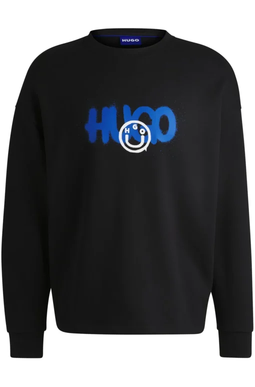 Herren Hugo Blue Sweatshirt aus Baumwoll-Terry mit Logo