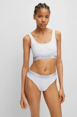 Damen Hugo Red TANGA AUS STRETCH-BAUMWOLLE MIT LOGO AM BUNDTHONG SPORTY