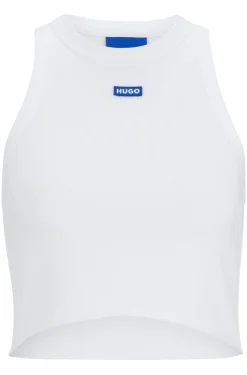 Damen Hugo Blue Tanktop aus Stretch-Baumwolle mit Logo-Aufnäher