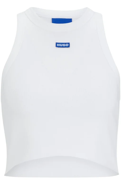 Damen Hugo Blue Tanktop aus Stretch-Baumwolle mit Logo-Aufnäher