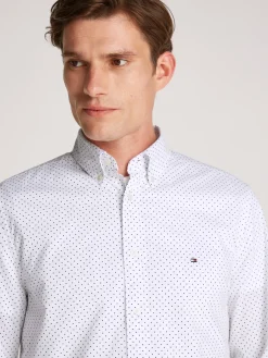 Herren Tommy Hilfiger TH Flex gepunktetes Regular Fit Hemd