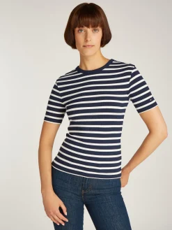 Damen Tommy Hilfiger Geripptes Slim Fit Langarmshirt 10704297