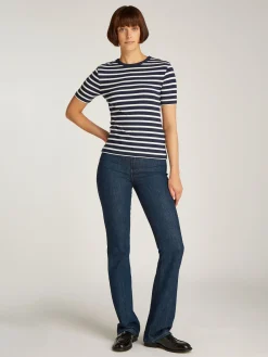 Damen Tommy Hilfiger Geripptes Slim Fit Langarmshirt 10704297