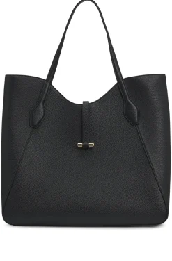 Damen Boss Tote Bag aus genarbtem Leder mit goldfarbenen Metalldetails