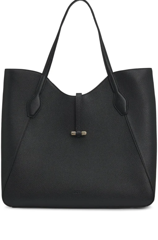 Damen Boss Tote Bag aus genarbtem Leder mit goldfarbenen Metalldetails