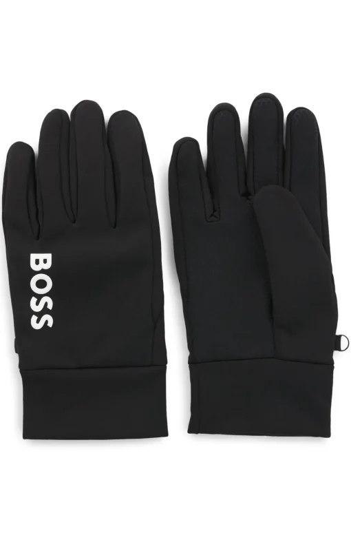 Herren Boss Green Touchscreen-geeignete Laufhandschuhe mit Logo-Print