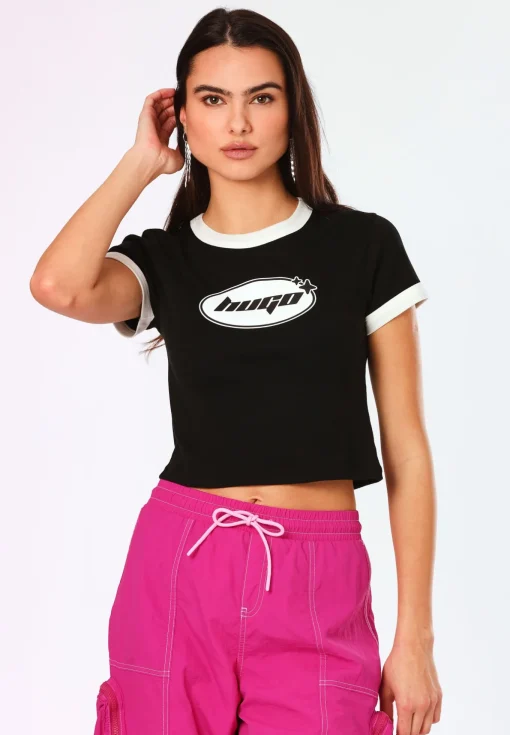 Damen Hugo Blue T-Shirt aus Baumwoll-Jersey mit saisonalem Grafik-Print