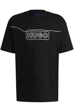 Herren Hugo Blue T-Shirt aus Baumwoll-Jersey mit Kettenstich-Logo