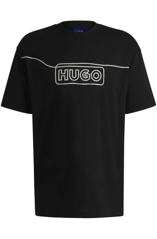 Herren Hugo Blue T-Shirt aus Baumwoll-Jersey mit Kettenstich-Logo