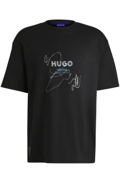 Herren Hugo Blue T-Shirt aus Baumwoll-Jersey mit saisonalem Artwork