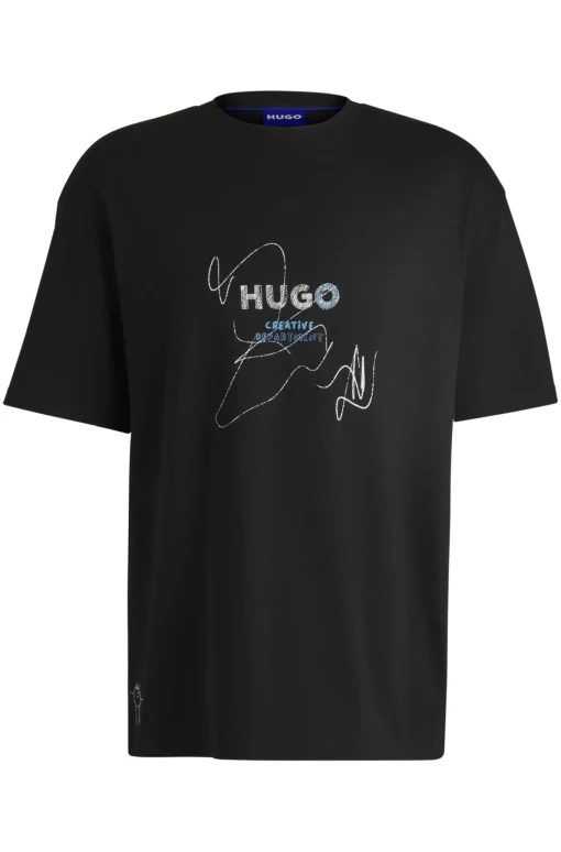 Herren Hugo Blue T-Shirt aus Baumwoll-Jersey mit saisonalem Artwork