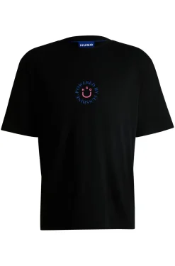 Herren Hugo Blue T-Shirt aus Baumwoll-Jersey mit Happy HUGO Logo
