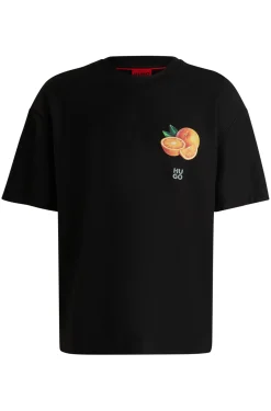 Herren Hugo Red T-Shirt aus Baumwoll-Jersey mit Orangen-Prints
