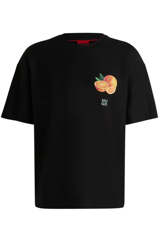 Herren Hugo Red T-Shirt aus Baumwoll-Jersey mit Orangen-Prints