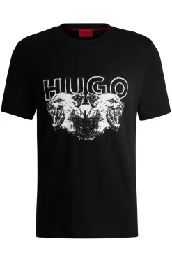 Herren Hugo Red T-Shirt aus Baumwoll-Jersey mit Logo- und Animal-Grafik