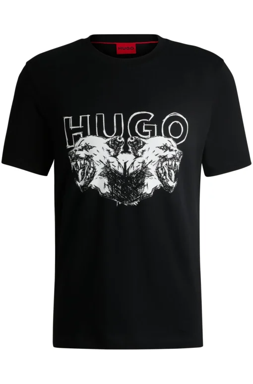 Herren Hugo Red T-Shirt aus Baumwoll-Jersey mit Logo- und Animal-Grafik