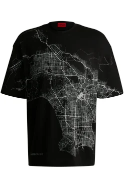 Herren Hugo Red T-Shirt aus Baumwoll-Jersey mit im Dunkeln leuchtendem Artwork