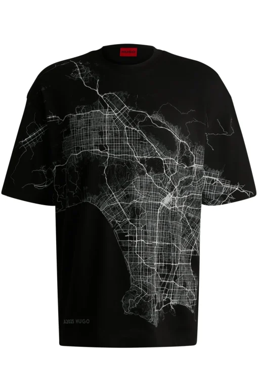 Herren Hugo Red T-Shirt aus Baumwoll-Jersey mit im Dunkeln leuchtendem Artwork