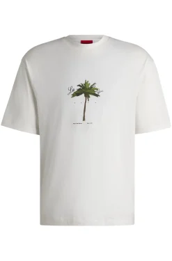 Herren Hugo Red T-Shirt aus Baumwoll-Jersey mit Palmen-Print