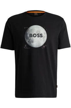 Herren Boss Orange T-Shirt aus Baumwoll-Jersey mit Artwork der Saison