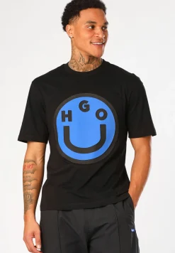 Damen Hugo Blue T-Shirt aus Baumwoll-Jersey mit Happy HUGO Smiley®