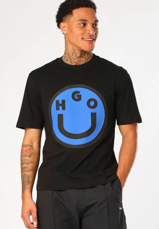 Damen Hugo Blue T-Shirt aus Baumwoll-Jersey mit Happy HUGO Smiley®