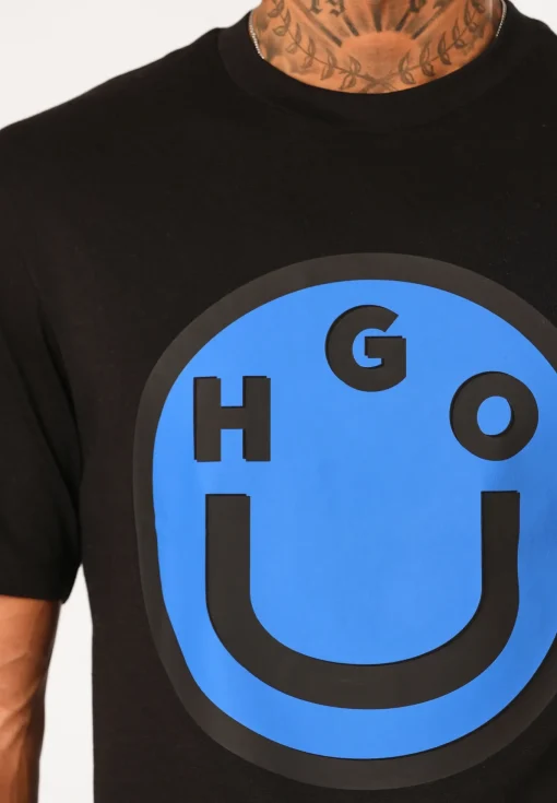 Damen Hugo Blue T-Shirt aus Baumwoll-Jersey mit Happy HUGO Smiley®