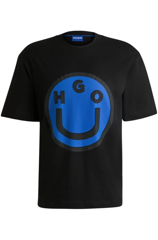 Damen Hugo Blue T-Shirt aus Baumwoll-Jersey mit Happy HUGO Smiley®