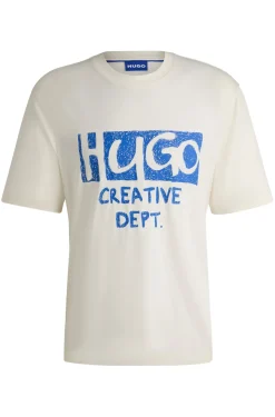 Herren Hugo Blue T-Shirt aus Baumwoll-Jersey mit Logo-Artwork