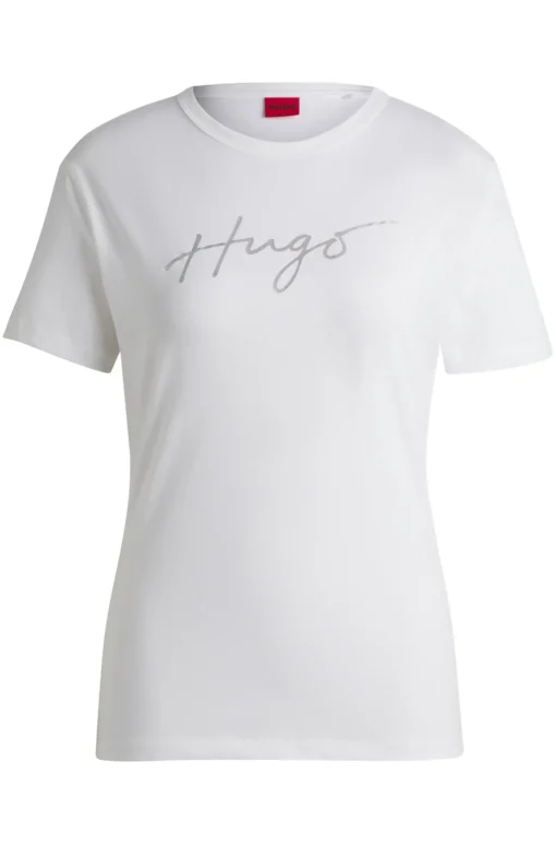 Damen Hugo Red T-Shirt aus reiner Baumwolle mit Rundhalsausschnitt und saisonalem Print