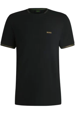 Herren Boss Green T-Shirt aus Stretch-Baumwolle mit Streifen und Logo