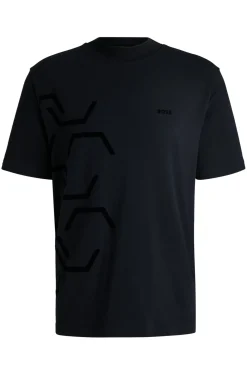 Herren Boss Green T-Shirt aus Stretch-Baumwolle mit sechseckigem Grafik-Artwork
