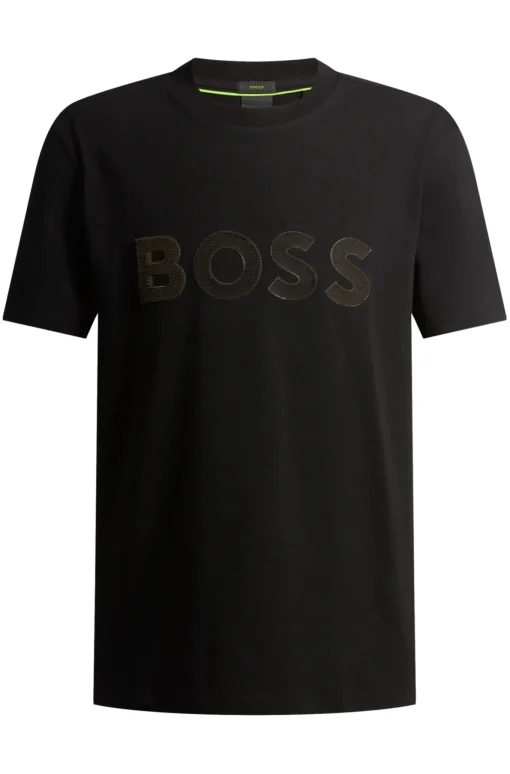 Herren Boss Green T-Shirt aus Stretch-Baumwolle mit großem Logo